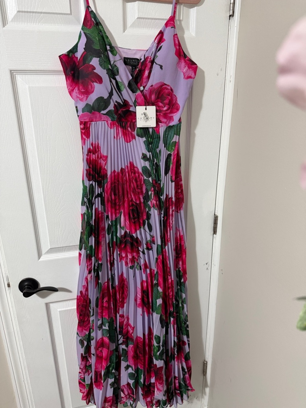 Laundry By Shelli Segal Lavender Maxi Dress with Pink Rose Print Size 12